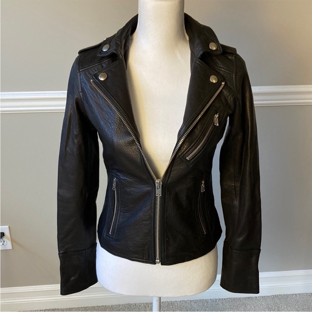 Doma Black Leather Moto Jacket